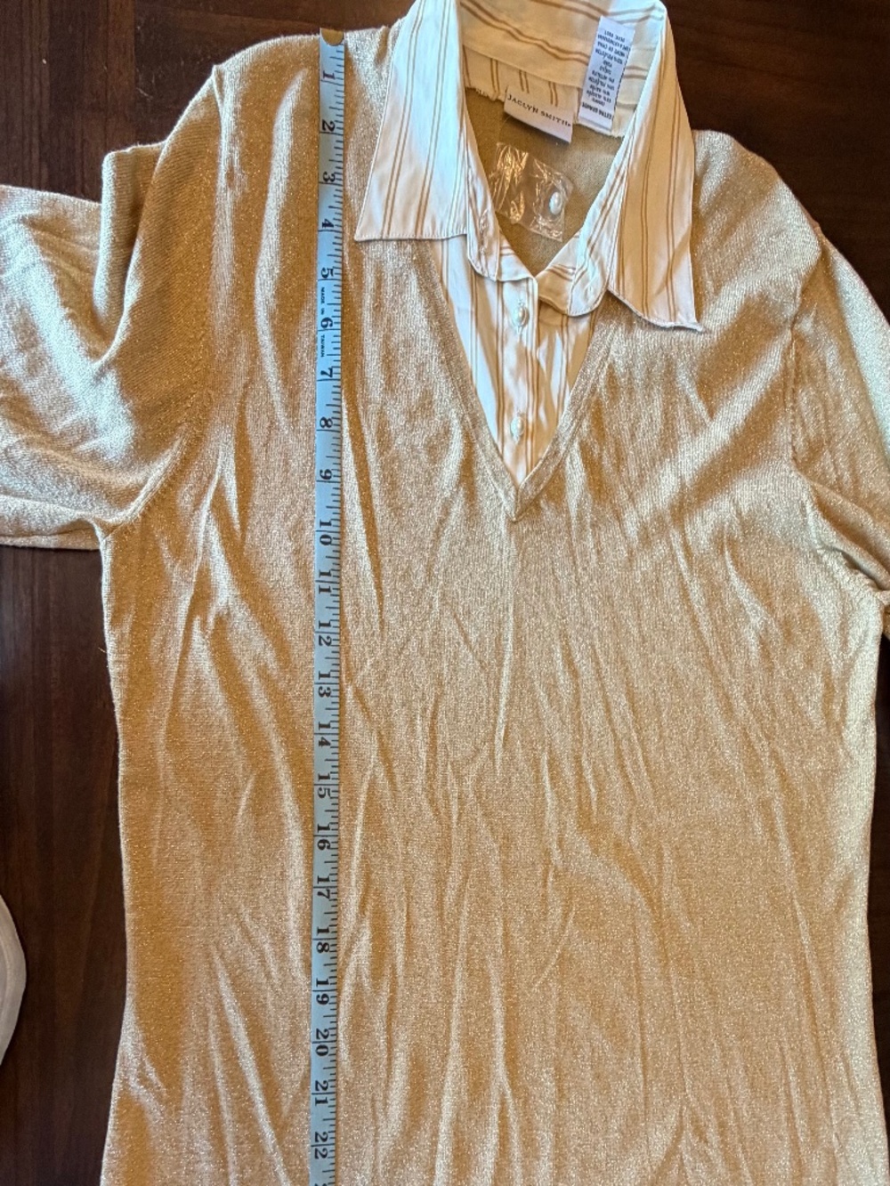 Jaclyn Smith Gold Metallic Knit Long Sleeve Sweater With White Collar, Size XL - Picture 9 of 10